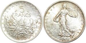 R3151 France 5 Francs Semeuse Roty 1960 Sortie Rouleau Argent FDC -> Make Offer