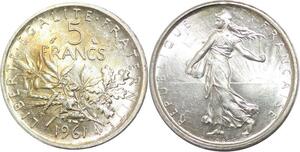 R3156 France 5 Francs Semeuse Roty 1961 Sortie Rouleau Argent FDC -> Make Offer