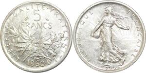 R3158 France 5 Francs Semeuse Roty 1960 Sortie Rouleau Argent FDC -> Make Offer