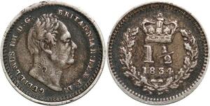 R3189 Rare United Kingdom 1 1/2 Penny William IV 1834 Silver AU -> Make Offer