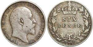 R3195 United Kingdom 6 Pence Edward VII 1907 Silver -> Make Offer
