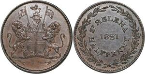 R3206 Rare Saint Helena Half Penny 1821 AU -> Make Offer