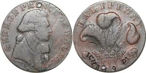 R3215 Rare United Kingdom Half Penny George Wales R. Maplesden 1794 Countermark