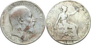 R3306 United Kingdom Penny Edward VII 1904 Silvered -> Make Offer