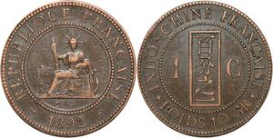 R3338 French Indochina 1 Cent Liberty 1892 A Paris XF+ -> Make Offer