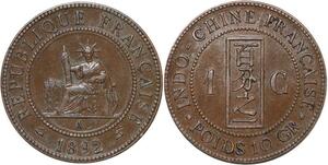 R3394 Rare French Indochina 1 Cent Liberty 1892 A Paris UNC -> Make Offer