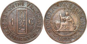 R3396 French Indochina 1 Cent Liberty 1892 A Paris -> Make Offer