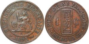 R3405 Rare French Indochina 1 Cent Liberty 1892 A Paris AU+ -> Make Offer