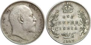 R3446 British India Rupee Edward VII 1907 Calcutta Silver -> Make Offer