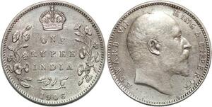 R3447 British India Rupee Edward VII 1906 Calcutta Silver -> Make Offer