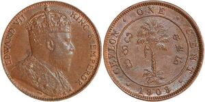 R3455 Rare Sri Lanka Ceylon One Cent Edward VII 1909 UNC -> Make Offer
