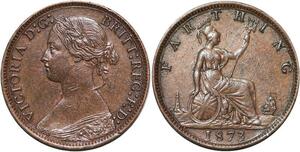 R3494 United Kingdom Farthing Victoria 1873 XF+ -> Make Offer