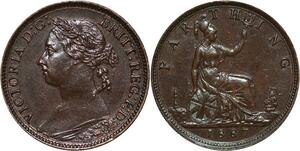 R3509 United Kingdom Farthing Victoria 1887 AU + -> Make Offer