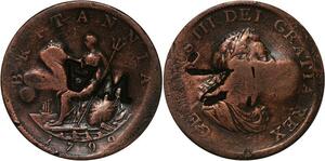 R3510 United Kingdom 1/2 Penny Georges III 1799 Countermarked WA -> Make Offer