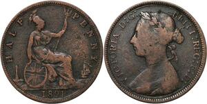 R3554 United Kingdom 1/2 Penny Victoria 1891 -> Make Offer