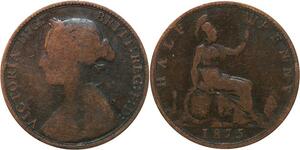 R3560 United Kingdom 1/2 Penny Victoria 1875 -> Make Offer