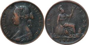 R3570 Very Rare United Kingdom 1/2 Penny Victoria 1861 Half Halp !! ->Make Offer