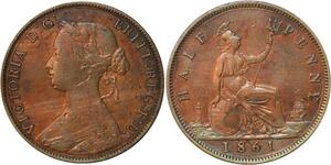 R3571 United Kingdom 1/2 Penny Victoria 1861 -> Make Offer