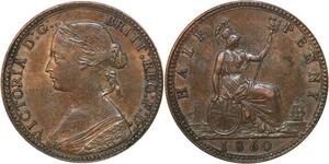 R3574 United Kingdom 1/2 Penny Victoria 1860 AU -> Make Offer