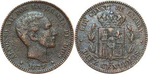 R3853 Spain 10 Centimos Alfonso XII 1877 OM -> Make Offer