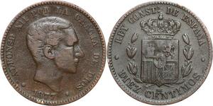 R3862 Spain 10 Centimos Alfonso XII 1877 OM -> Make Offer