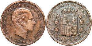 R3873 Spain 5 Centimos Alfonso XII 1879 OM -> Make Offer