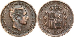 R3874 Spain 5 Centimos Alfonso XII 1879 OM -> Make Offer