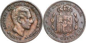 R3875 Spain 5 Centimos Alfonso XII 1879 OM -> Make Offer