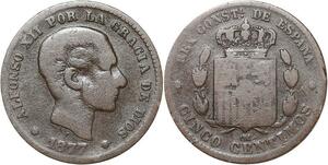 R3878 Spain 5 Centimos Alfonso XII 1877 OM -> Make Offer