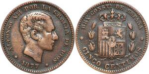 R3879 Spain 5 Centimos Alfonso XII 1877 OM -> Make Offer