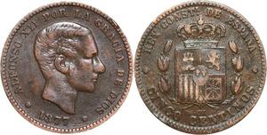 R3880 Spain 5 Centimos Alfonso XII 1877 OM -> Make Offer