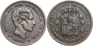 R3881 Spain 5 Centimos Alfonso XII 1878 OM -> Make Offer