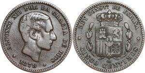 R3882 Spain 5 Centimos Alfonso XII 1879 OM -> Make Offer