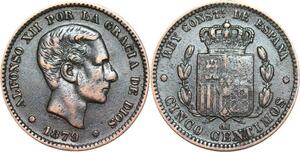 R3883 Spain 5 Centimos Alfonso XII 1879 OM -> Make Offer