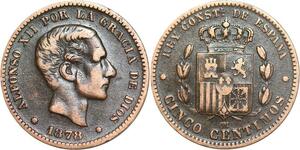 R3884 Spain 5 Centimos Alfonso XII 1878 OM -> Make Offer
