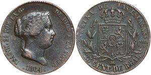 R3888 Spain 25 Centimos Isabel II 1864 Aqueduct -> Make Offer