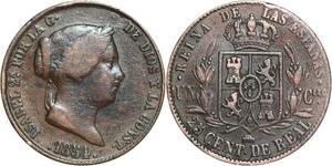 R3890 Spain 25 Centimos Isabel II 1854 Aqueduct -> Make Offer