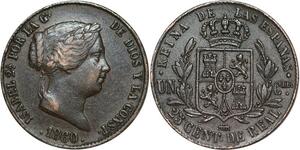 R3892 Spain 25 Centimos Isabel II 1860 Aqueduct -> Make Offer