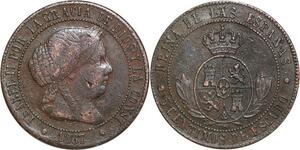 R3896 Spain 5 Centimos Isabel II 1867 OM 8 pointed star Barcelona -> Make Offer