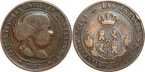 R3897 Spain 5 Centimos Isabel II 1868 OM 8 pointed star Barcelona -> Make Offer