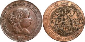 R3898 Spain 5 Centimos Isabel II 1868 OM 8 pointed star Barcelona -> Make Offer