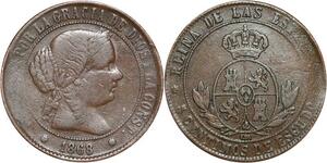 R3899 Spain 5 Centimos Isabel II 1868 OM 8 pointed star Barcelona -> Make Offer