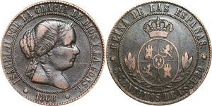 R3901 Spain 5 Centimos Isabel II 1868 OM 8 pointed star Barcelona -> Make Offer