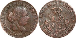 R3902 Spain 5 Centimos Isabel II 1868 OM 8 pointed star Barcelona -> Make Offer