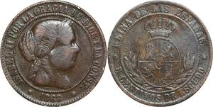 R3903 Spain 5 Centimos Isabel II 1868 OM 7 pointed star Sevilla -> Make Offer