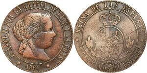 R3904 Spain 5 Centimos Isabel II 1868 OM 8 pointed star Barcelona -> Make Offer