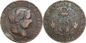 R3905 Spain 5 Centimos Isabel II 1867 OM 8 pointed star Barcelona -> Make Offer