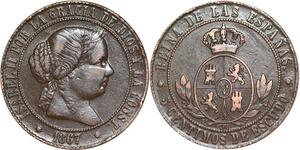 R3908 Spain 5 Centimos Isabel II 1867 OM 7 pointed star Sevilla -> Make Offer