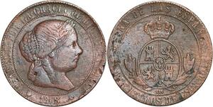 R3909 Spain 5 Centimos Isabel II 1868 OM 8 pointed star Barcelona -> Make Offer