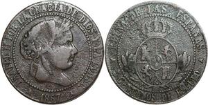 R3910 Spain 5 Centimos Isabel II 1867 OM 3 pointed star Segovia -> Make Offer